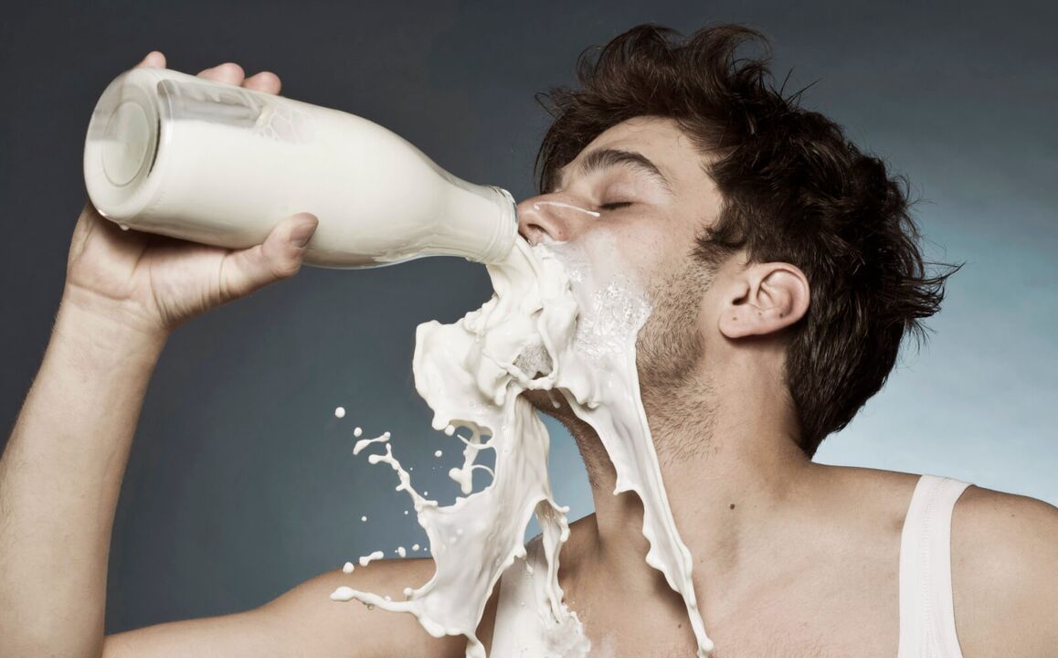 A man drinks kefir in large quantities to lose weight