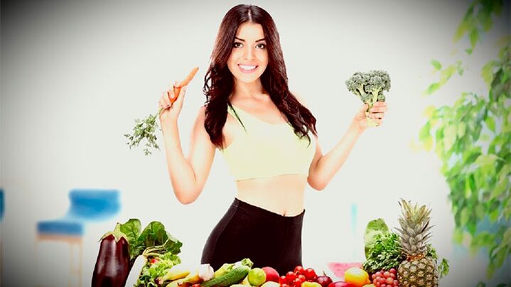 Slender girls with vegetables